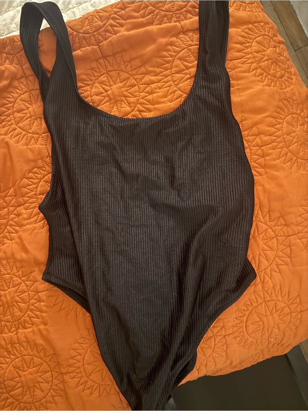 NWT aerie shine Black Ribbed One-Piece Swimsuit